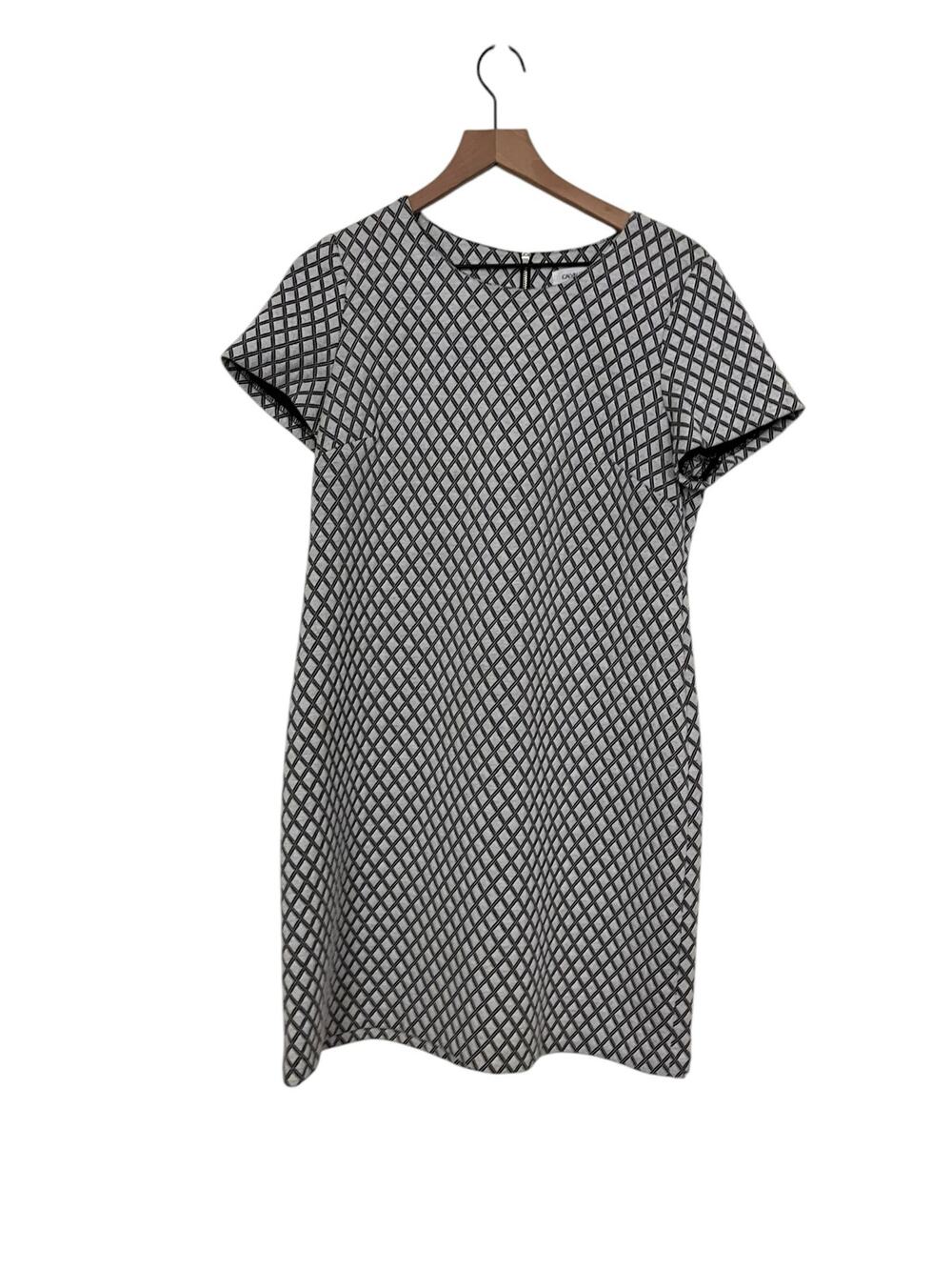Calvin Klein Black and White Quilted Diamond Career Sheath Dress Size 12